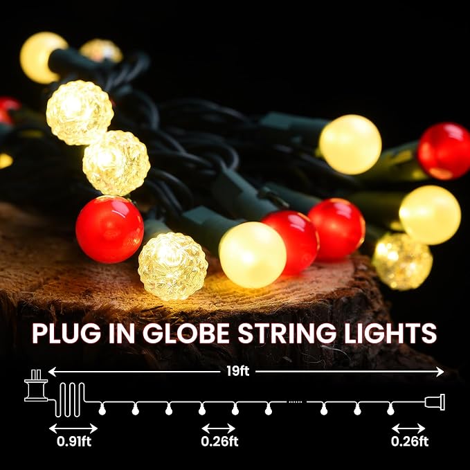 Globe String Lights, Fairy Lights Plug in 19FT Christmas Lights 70LED Pearlized Glass Bulbs Multicolor Outdoor Indoor String Lights UL Certified Christmas Lights for Bedroom Party Tree Decor