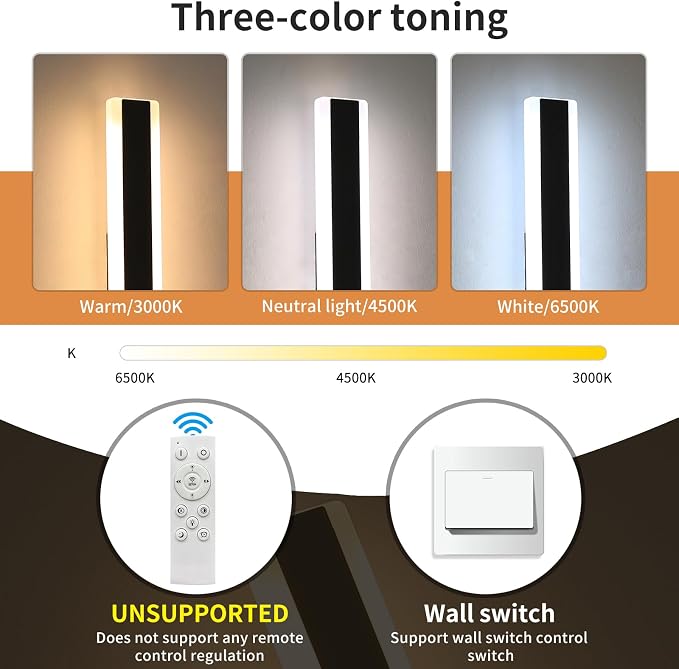 47inch Modern Wall Sconces, Long Linear Outdoor Wall Lights, 3 Color 3000K/4500K/6000K, IP65 Waterproof, Black Exterior Wall Light Fixture for House, Patio, Garage, Garden, House