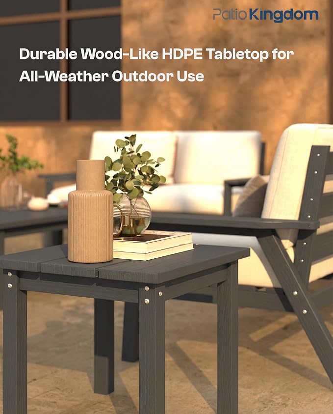 7 Piece Patio Furniture Set, HDPE Outdoor Sectional with Beige Washable Thick Cushions, Coffee Table & Side Table, Patio Conversation Sets for Lawn, Garden, Porch, Balcony (Grey Frame)