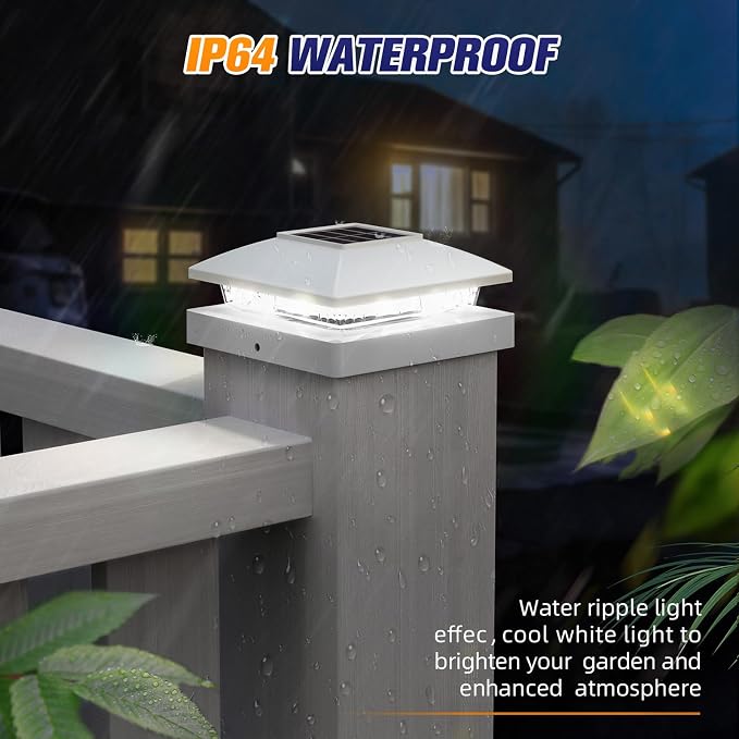 APONUO Solar Post Cap Lights for 4x4 5x5 Posts - IP64 Waterproof, 6500K LED, No-Wire Fence Lights & Deck Lights for Patio Garden Yard Patio, White-Cool White, 8 Pack