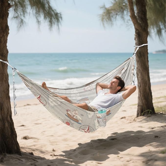 Camping Hammock Outdoor Hammocks for Outside Nautical Map Sailboat Beach Trees Portable Lightweight with Pockets Tree Straps Indoor Small