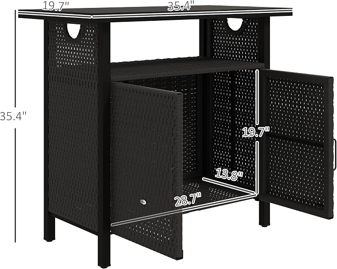 Outsunny Outdoor Pool Towel Storage Cabinet Organizer, Outdoor Bar Table with Shelf and Cabinet, Pool Towel Holder Pool Valet with Weather-Resistant PE Rattan and Steel Frame, Espresso