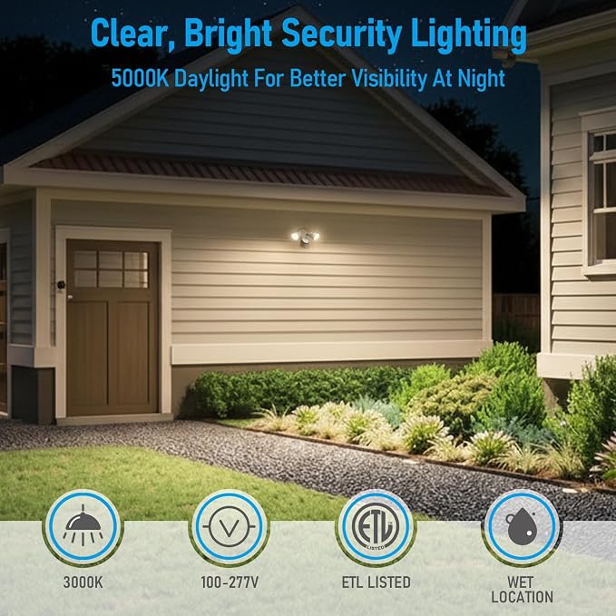 LEONLITE Motion Sensor Security Lights Dusk to Dawn IP65 3000K White | COB LED Motion Detector Flood Light Outdoor, Aluminum, 100-277V, ETL Listed, Adjustable Heads, Waterproof, Warm White