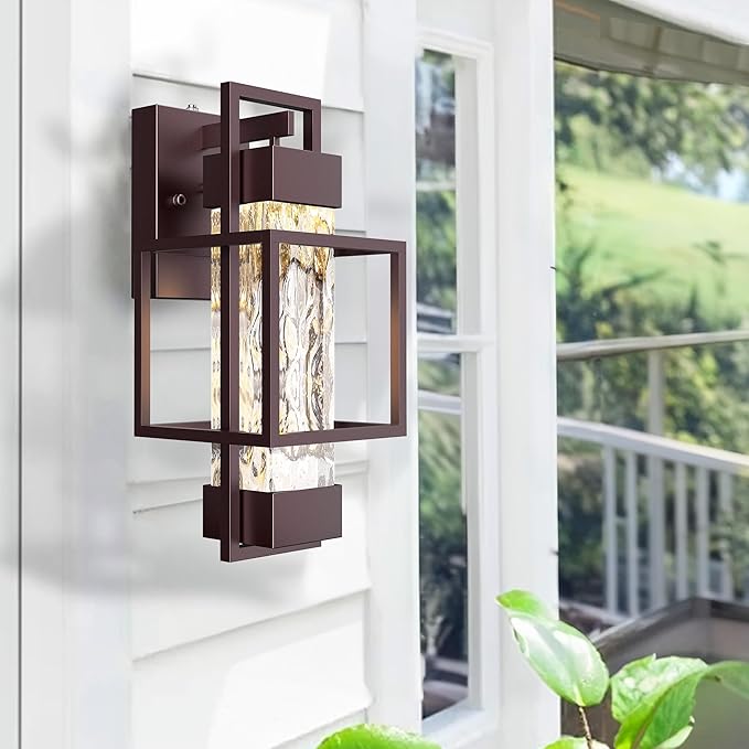 Modern Outdoor Wall Lights 2 Pack, 15" Dusk to Dawn Sensor, Waterproof Porch Light, Bronze