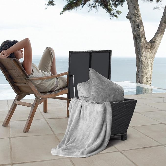 HOMSUPPLIE'S 13 Gallon Outdoor Side Table with Storage Space, Waterproof Wicker Patio Deck Box, Rattan End Table with Hidden Storage for Pool Towels, Toys & Garden Tools(Black,Trapezoid)