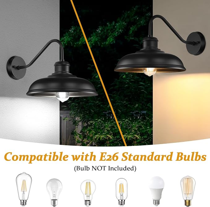17.25” Outdoor Wall Light Fixtures, Farmhouse Black Gooseneck Barn Lights | 2-Pack Exterior Lighting Fixtures Wall Mounted, Porch Lights Waterproof, Anti-Rust Outdoor Lights for House Garage Entryway