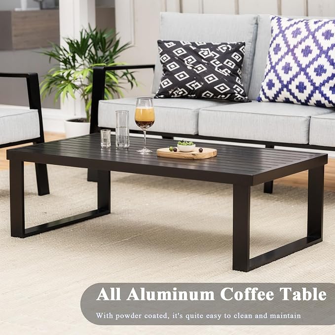 Aluminum Outdoor Patio Furniture Set, 4 Piece Sectional Coversation Sets with Coffee Table, Modern Outdoor Sofa Couch with Thick Cushions for Porch, Balcony, Garden, Light Grey