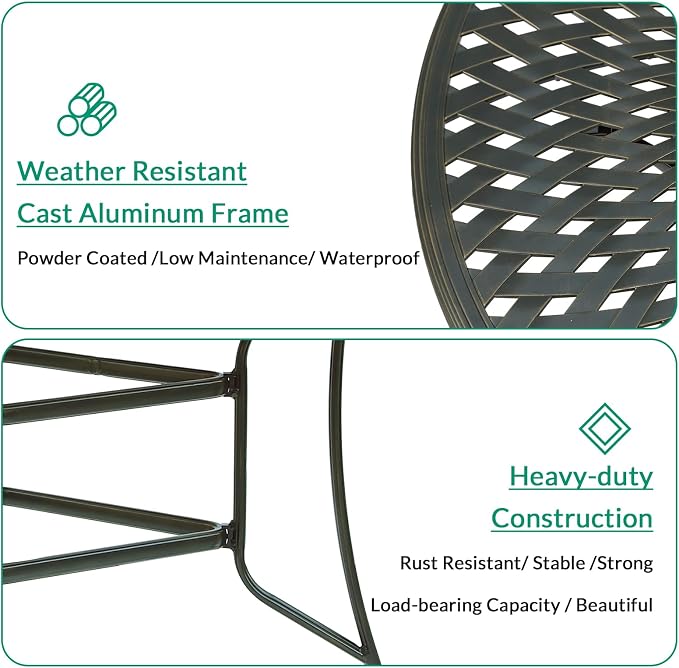 VIVIJASON 61" Round Patio Height Bar Table, All-Weather Cast Aluminum Large High Top Dining Table with 2" Umbrella Hole for Deck Garden Backyards, Fits for 6-8 Person, Dark Bronze
