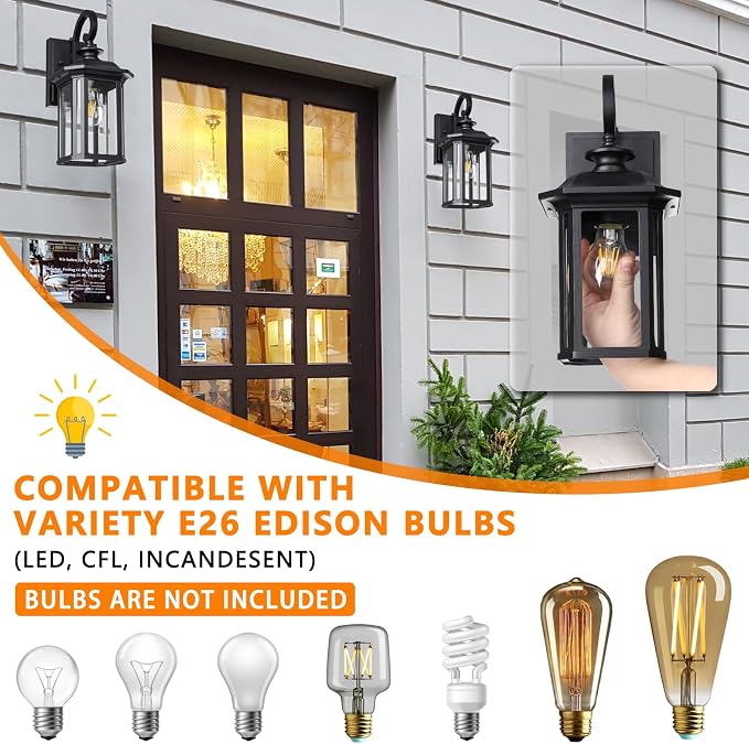 JYZ Dusk to Dawn Outdoor Wall Lighting, 19 Inch Large Exterior Porch Light Fixture, Waterproof Outdoor Wall Mount Lantern, Classic Black Sconce Lamp Outside for House Doorway Garage Patio Yard