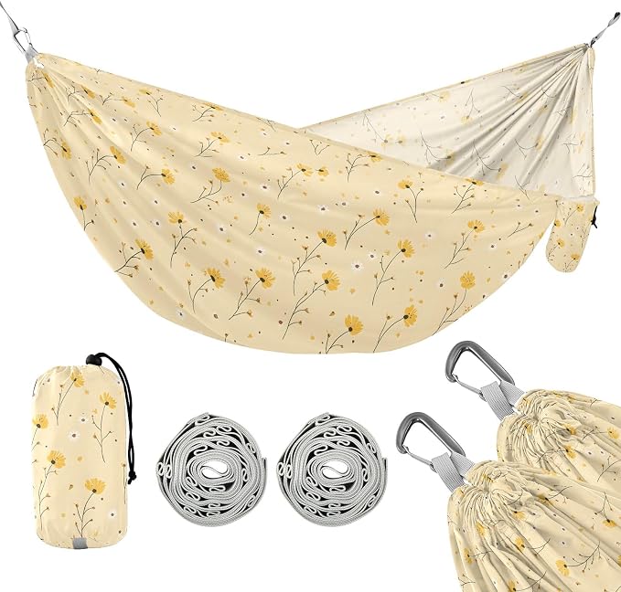 Camping Hammock Outdoor Hammocks for Outside Little Flower Yellow Beach Trees Portable Lightweight with Pockets Tree Straps Indoor