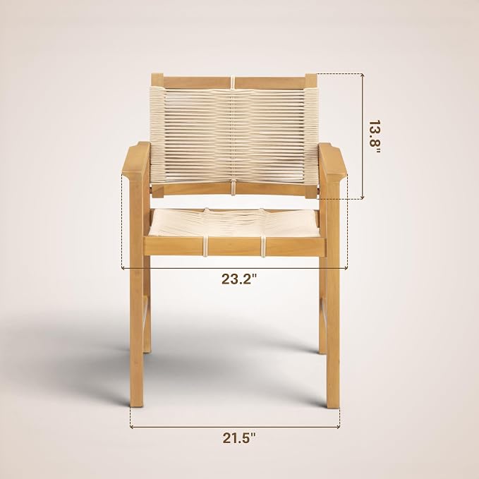 NTC Luno Set of 2 Solid Wood Lounge Armchairs with Handwoven Rope Seat & Back, Indoor & Outdoor Wooden Chairs for Patio Dining Sets, Modern Patio Lounge Chairs, Easy Assembly, Natural