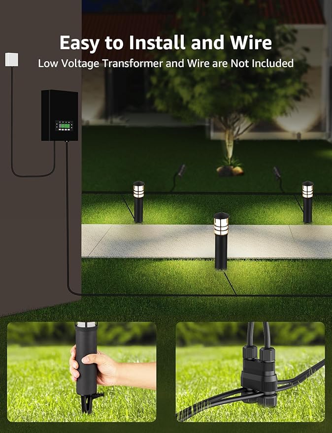 SUNVIE 12-Pack Low Voltage Landscape Pathway Lights 3W Outdoor Landscape Lighting 3000K 12-24V LED Bollard Path Lights Wired CRI 90+ Aluminum Pathway Lighting for Walkway Yard Garden, ETL Listed Cord | IP65 Waterproof, 3000K Warm White, 12-24V AC/DC, A...
