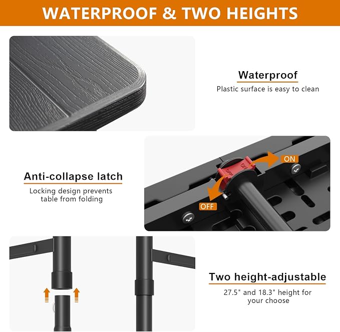 4 Ft Plastic Folding Table,Heavy Duty Portable Table for Indoor & Outdoor,Wood Grain Desktop & 350lbs Weight Capacity,Premium Solutions for Camping,Picnic,BBQ and Party
