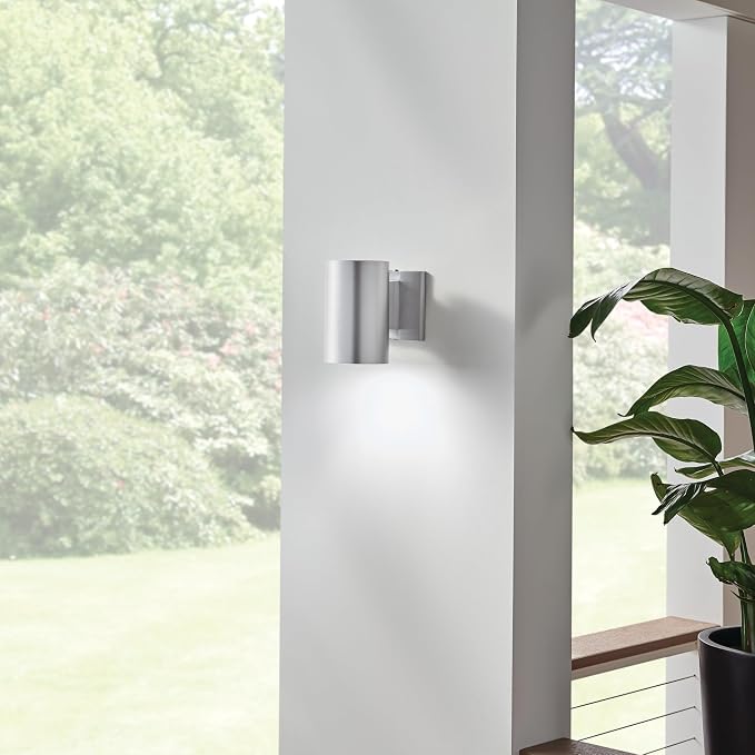 Kichler 9234BA Outdoor Cylinder Wall Mount Sconce DownLight, Brushed Aluminum 1-Light (5" W x 7" H) 65 Watts