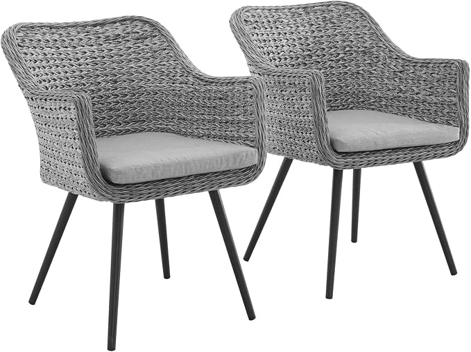 Modway EEI-3181-GRY-GRY-SET Endeavor Outdoor Patio Wicker Rattan Dining Armchair, Set of 2, Gray