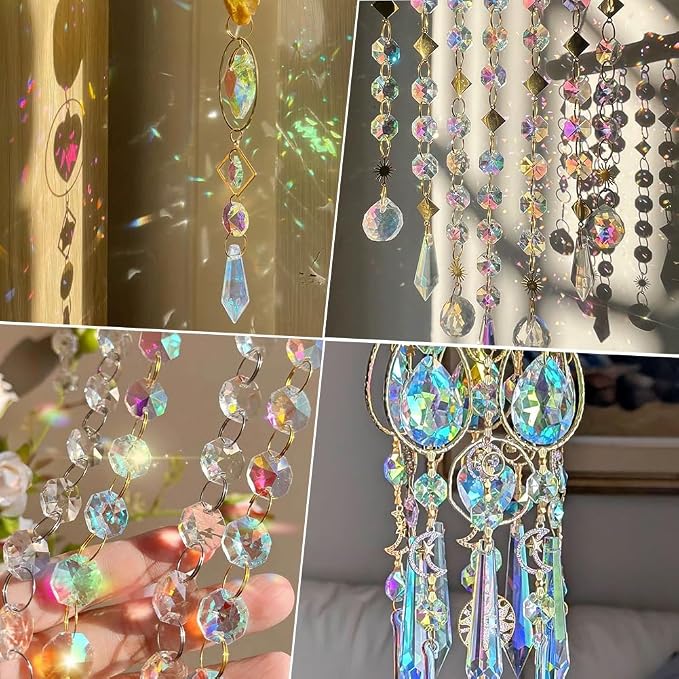 1 Box 120Pcs K9 Crystal Glass Beads 14mm Crystal Glass Octagon Beads 2 hole Chandelier Prisms Light Grey Hanging Pendants for DIY Crafts Curtains Lamps Wedding Decoration Suncatcher Ornaments