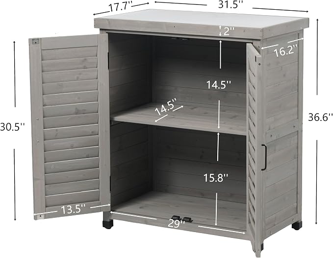Wooden Outdoor Storage Cabinet, Bar Table Cabinet with Storage, Buffet Sideboard for Patio, Garden, Potting Bench, TV Stand, Balcony, Grey2