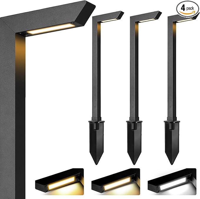 3CCT LED Low Voltage Landscape Pathway Light, 12V Premium 3000K/4000K/5000K Selectable Path Lights Wired, Modern Walkway Lights Outdoor, Higher Housing with Larger Stake (19.71IN, 4pack)