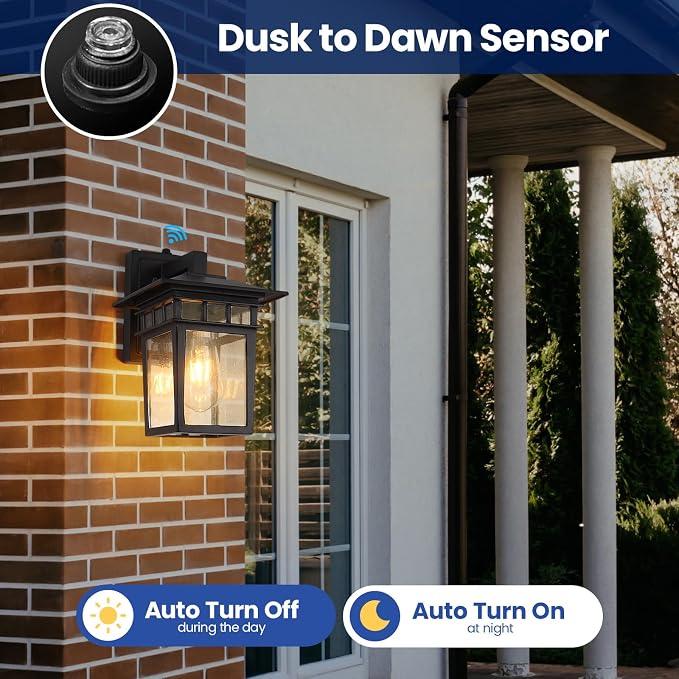 Dusk to Dawn Outdoor Wall Lantern 2 Pack Black Outdoor Sconce of Two