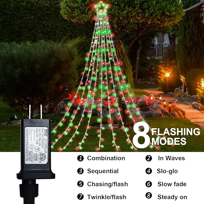 (New) Outdoor Christmas Decorations, 320 LED Hanging Twinkle Fairy String Lights Outside Tree Decoration Lights for Christmas, Yard, Garden, New Year, Wedding, Party (Red&Green)