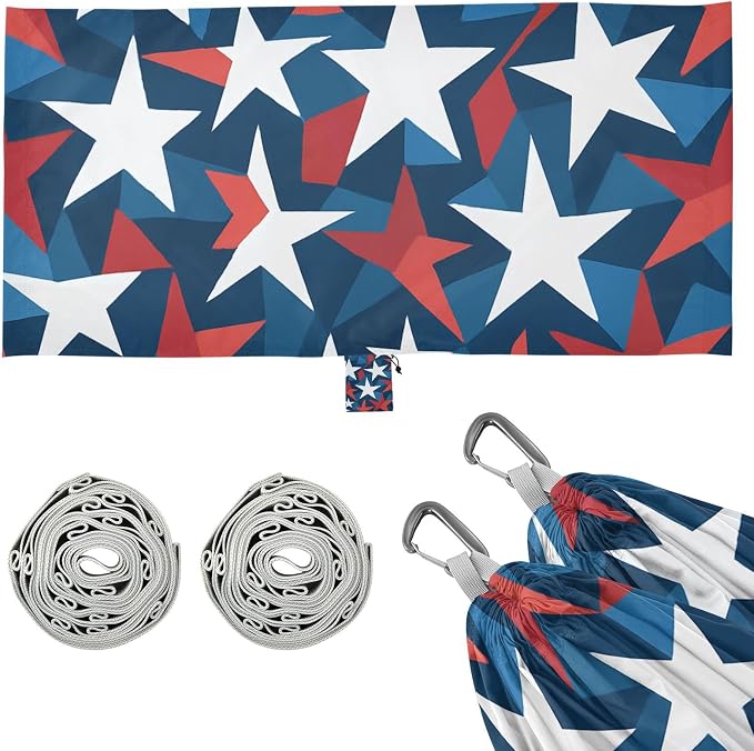 4th_July_Stars_Abstract_Pattern Outdoor Hammock with Portabl Carry Bag Indoor Hammock for Patio Backyard Lounge Base