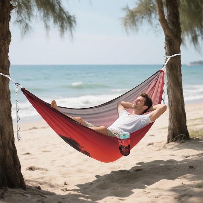 Wild Horses Camping Hammock, Portable Lightweight Single Hammock with Tree Straps and Aluminum Carabiners, 114" x 54" Travel Hammock for Hiking Backpacking Beach