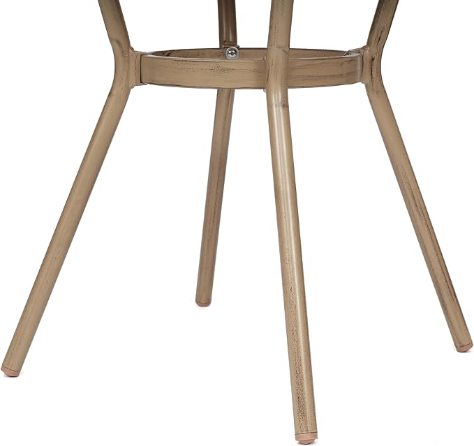 EMMA + OLIVER Colmar Indoor/Outdoor Bistro Table - Natural & White Woven PE Rattan Pattern - Tempered Glass Top - Light Bamboo Finish Metal Frame - 31.5 in.