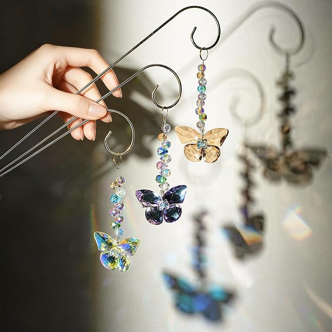 6 Pcs Colorful Butterfly Crystal Suncatcher Garden Plant Stake Plant Stake | Crystal Butterfly Garden Stakes Plant Suncatcher with Golden Trellis Indoor Outdoor Garden Sun Catchers Decor
