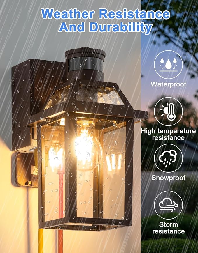 Porch Light with GFCI Outlet and Remote, Motion Sensor, Brown, 1 Pack | Dusk to Dawn Motion Sensor Outdoor Light 4 Lighting Modes Exterior Fixture Outside Lights for Porch Garage House