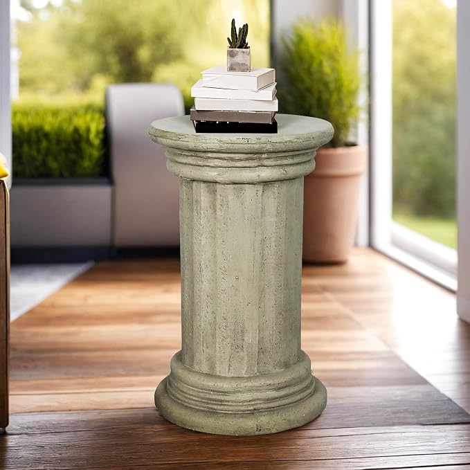 Classic Pedestal Side Table for Indoor and Outdoor - 20" H Faux Stone Resin Column for Living Room or Bedroom