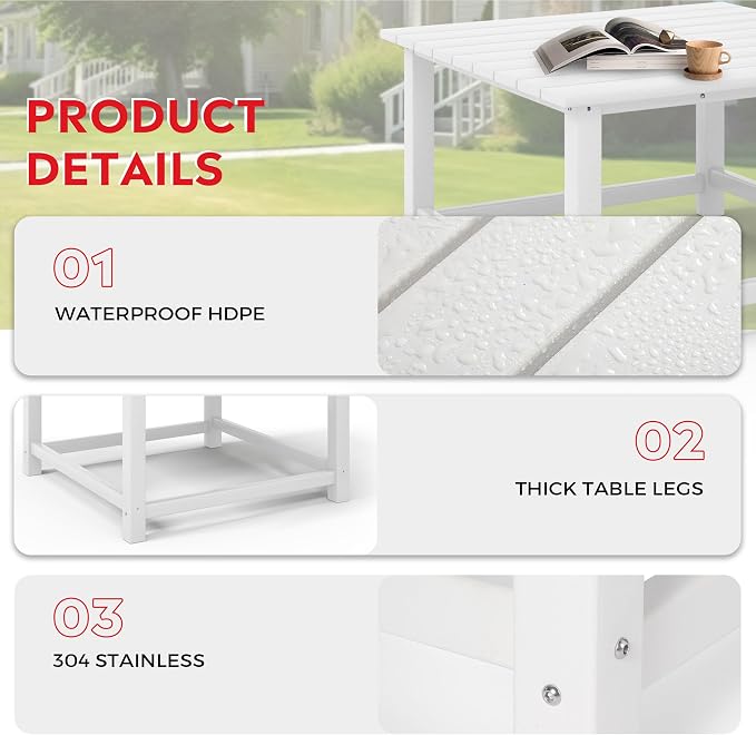 Costaelm Outdoor Kids Table, Toddler Dinner Table Baby Desk Outdoor Childrens Party Tables for Arts & Crafts, Snack Time, Multi-Activity Desk for Ages 2-8 in Classroom/Outside, White