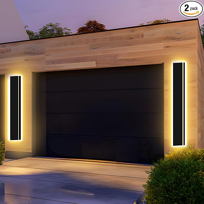 Modern Outdoor Wall Light 2pack 79in, 4.33in Width, Dimmable LED | 8000LM for Garage Front Door Porch, IP65 Waterproof Outdoor Sconce, Cover All Jbox, 3000K-6000K Adjustable, Matte Black