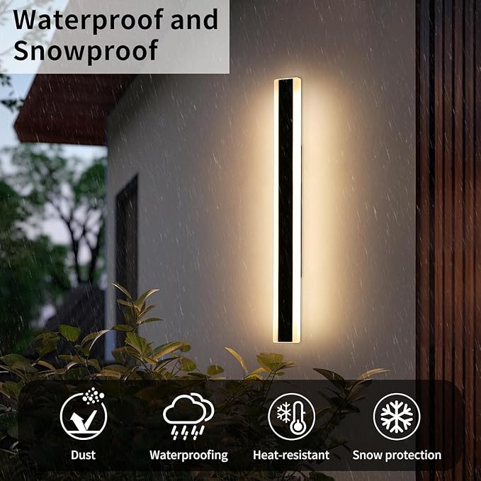 39inch Modern Exterior Lights for House, Outdoor LED Wall Sconces, 3 Color 3000K/4500K/6000K, IP65 Waterproof, Black Long Porch Wall Mount Lighting for Patio, Yard, Garage