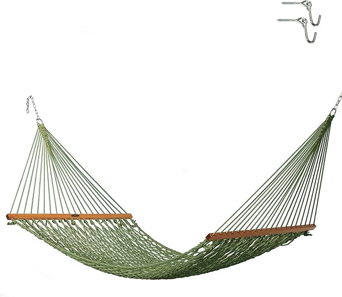 Original Pawleys Island Single Meadow DuraCord Rope Hammock – 12 ft. x 50 in., 1-Person, 450 lb Capacity, Oak Spreader Bar, Zinc-Plated Hardware, Handcrafted in The USA