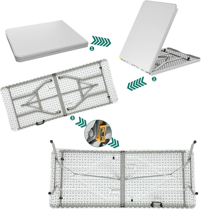 YITAHOME Heavy-Duty 6ft Folding Table with Handle, Portable Rectangle Folding Table for Easy Storage, Ideal for Outdoors Camping, Picnics, Parties & Indoor Events, White