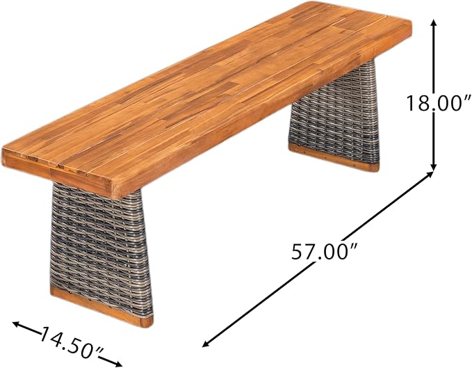 Christopher Knight Home Xavi Patio Acacia Wood Dining Set, Outdoor Side Table and Chairs Set with Slatted Panel Design and Handwoven Rattan Legs, Outdoor Furniture Set for Garden, 2 pcs, Grey + Teak