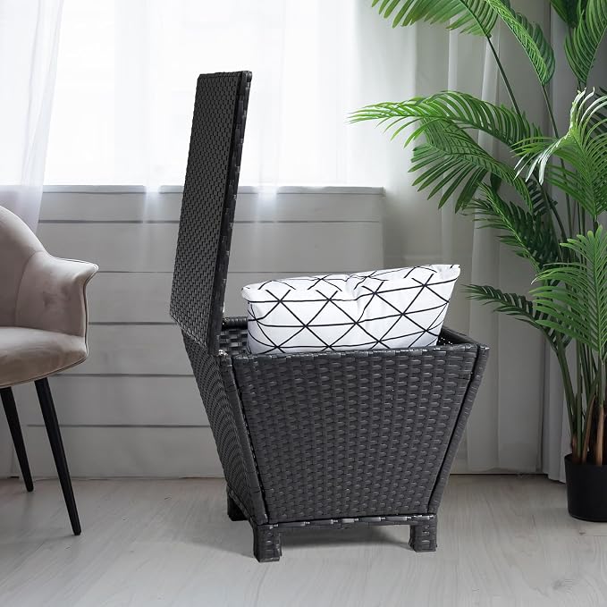 Outdoor Wicker Side Table with Storage Space, Square PE Rattan End Table for Patio Garden Poolside Deck