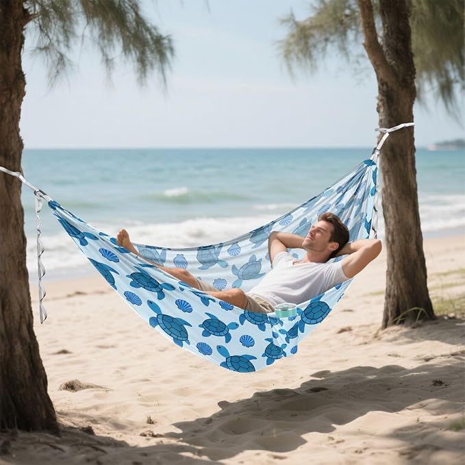 Camping Hammock Outdoor Hammocks for Outside Turtle Blue Beach Trees Portable Lightweight with Pockets Tree Straps Indoor