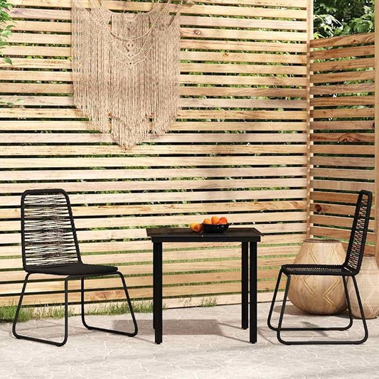3 Piece Patio Dining Set Black Outdoor Bistro Table and Chairs with Glass Top for Garden Porch Yard Small Space, PE Rattan Wicker Dining Furniture for Backyard Balcony Deck Relaxation