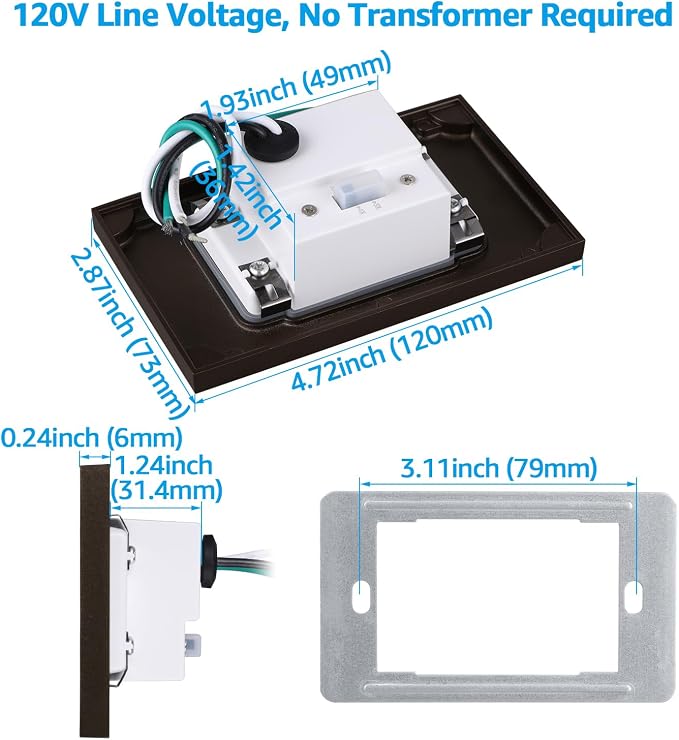 LEONLITE 3-Pack 5CCT 120V LED Step Lights, Horizontal, Oil Rubbed Bronze | 150LM, 5%-100% Dimmable, CRI90, ETL, Indoor Outdoor Stair Lights, Wet Location, 2700K/3000K/3500K/4000K/5000K, Aluminum