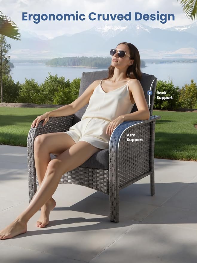 4-Piece Outdoor Patio Furniture Set with Coffee Table, Outdoor Conversation Wicker Sofa with Thickened Cushions, Rattan Couch for Deck Yard Poolside, Black