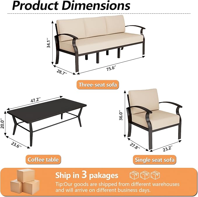 Aluminum Outdoor Patio Conversation Furniture Set,5 Seats Metal Modern Outdoor Furniture with Coffee Table & Washable 5.1" Thick Cushions,Patio Sectional for Backyard,Patio,Sand