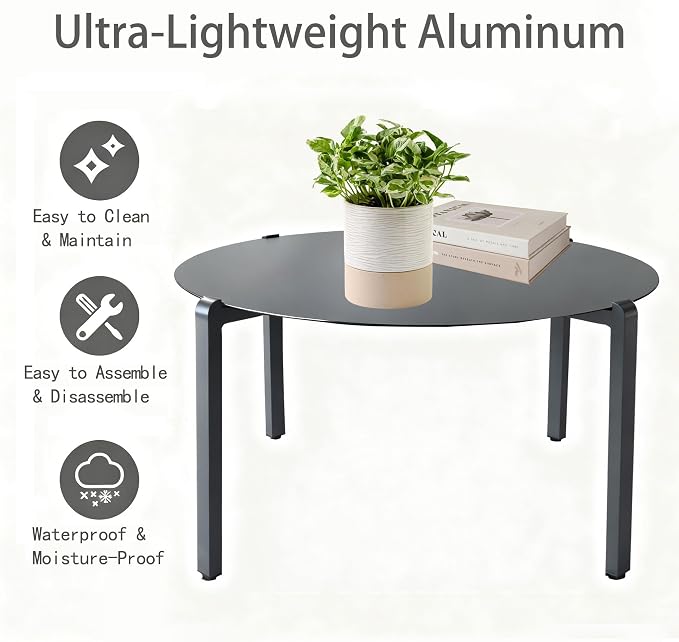 Aluminum Outdoor Coffee Table, Rustproof Patio Side Table | Powder-coated scratch-resistant aluminum top, all-weather frame, easy assembly for garden, balcony & pool