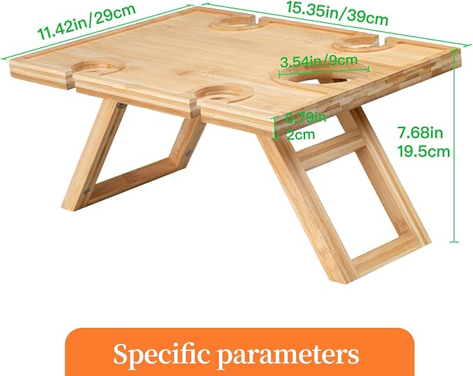 Portable Picnic Table, Folding Wine Picnic Table with 5 Wine Glasses Holder, Small Champagne Snack Cheese Table for Camping Beach Park