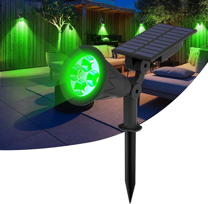 T-SUN Green Solar Lights Outdoor Waterproof,Solar Spotlight Outdoor,1 Pack | 4 LEDs, 2 Lighting Modes, IP65 Waterproof Dusk to Dawn Solar Lights for Tree, Patio, Yard, Garden, Driveway, Pool Area