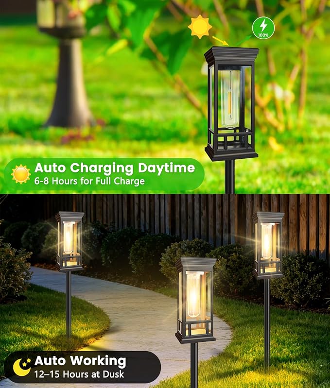 2 Pack Bright Solar Garden Lights, Solar Pathway Lights Outdoor Waterproof | Auto On/Off, Solar Lights Outdoor for Yard, Sun-Powered Landscape Lights for Path Walkway Lawn Driveway Patio Decor