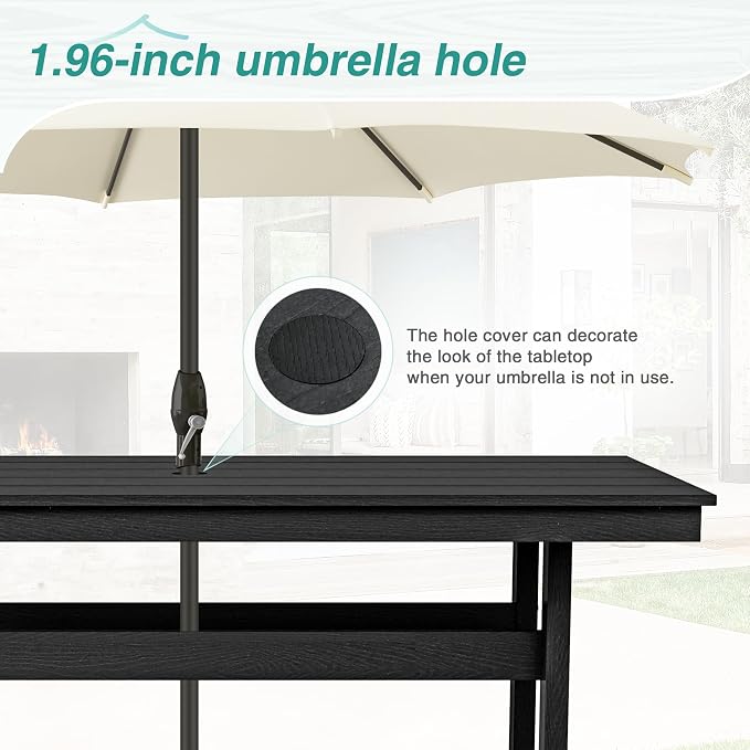 5 Piece Patio Dining Set, 66" Rectangle HDPE Weather Resistant Outdoor Table & 4 Patio Chairs Set with 1.96" Umbrella Hole, Heavy Duty Chairs for Backyard Balcony Deck, Black