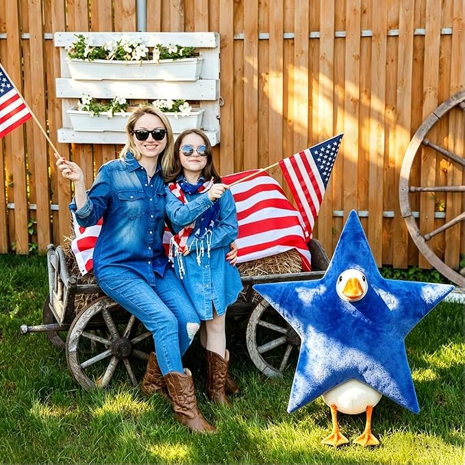4th of July Patriotic Porch Goose Outfits for 23" Lawn Statue Independence Day Star Goose Costume for Garden Patio USA 250th Anniversary Decoration (Blue Star)