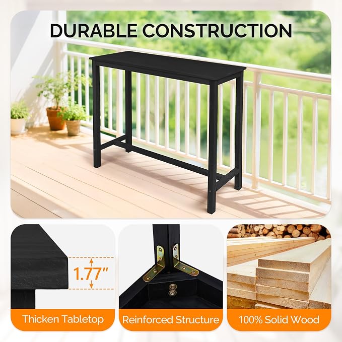 VINGLI Wooden Outdoor Bar Table, Wood Patio Counter Height Table, Weather-Resistant Patio Pub Table for Garden, Balcony, Poolside, Backyard