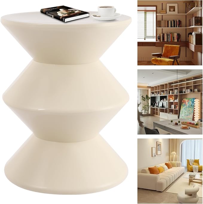 Funky Side Table Trendy Side Table Funky Sofa Stool Small Night Stand for Couch Sofa, White Outdoor Side Tables Boho Decor End Table for Coffee Patio (White)